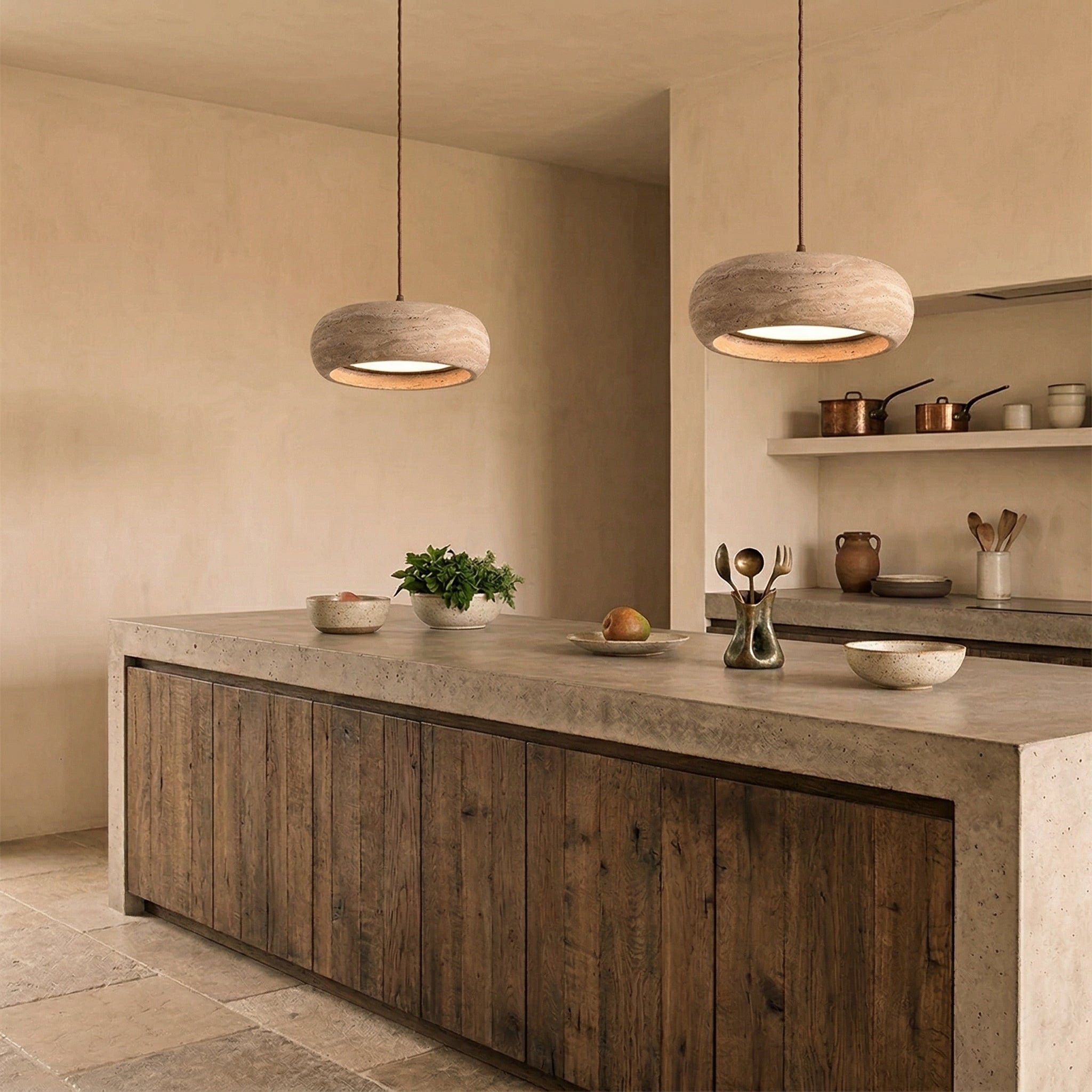 Terra Travertine Drum Pendant Lamp