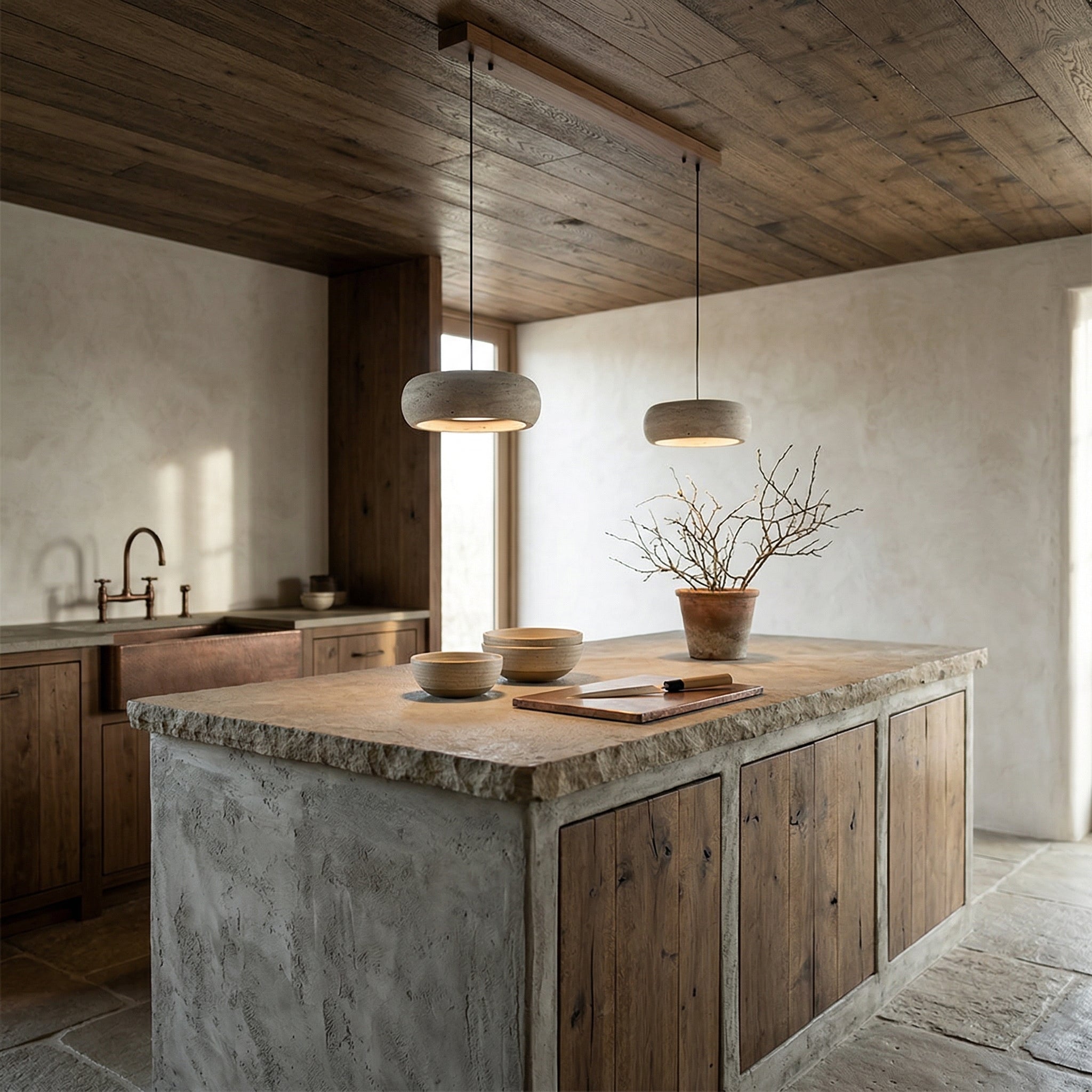 Terra Travertine Drum Pendant Lamp