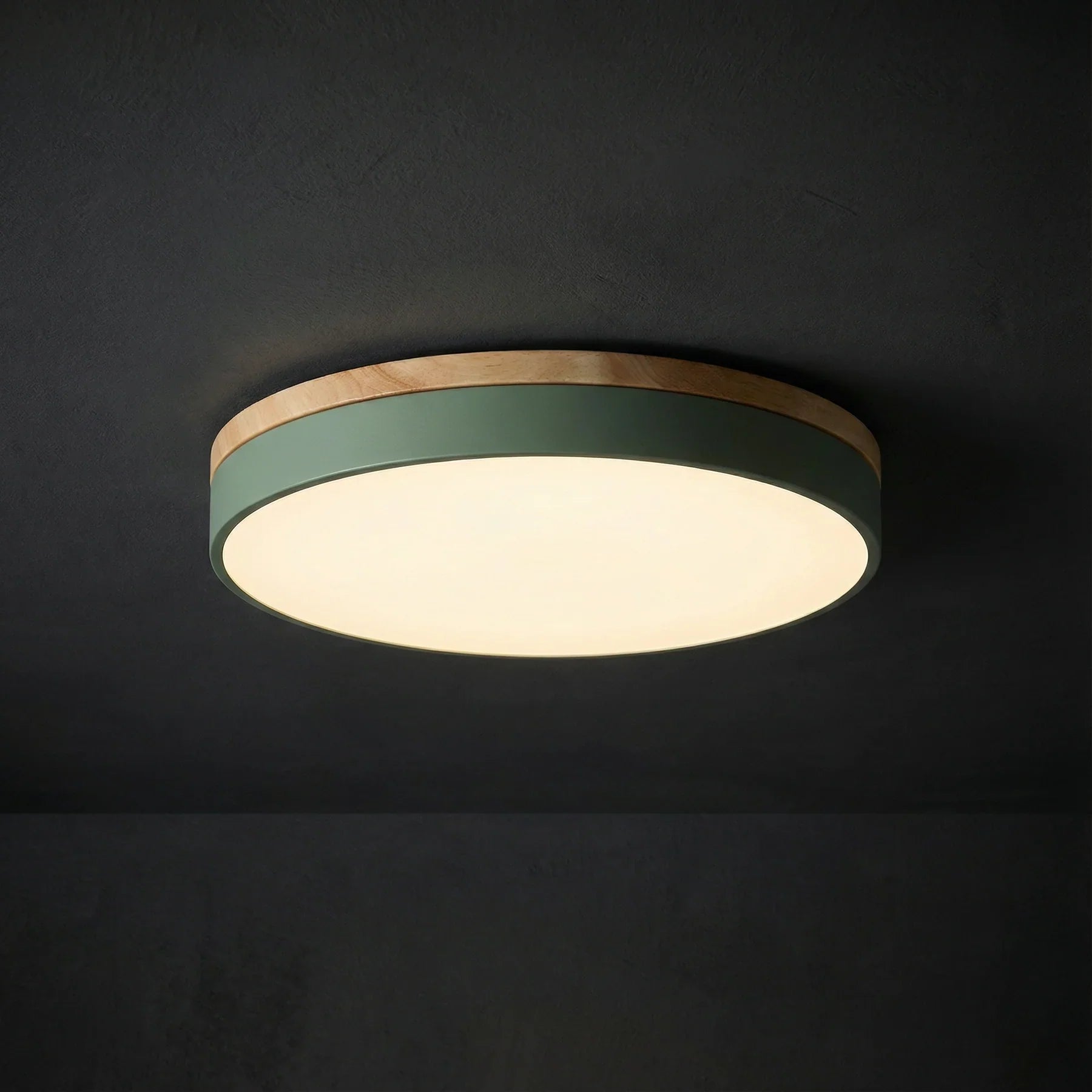 Aurelia Flush LED Ceiling Light with Wood Trim, lifestyle setting