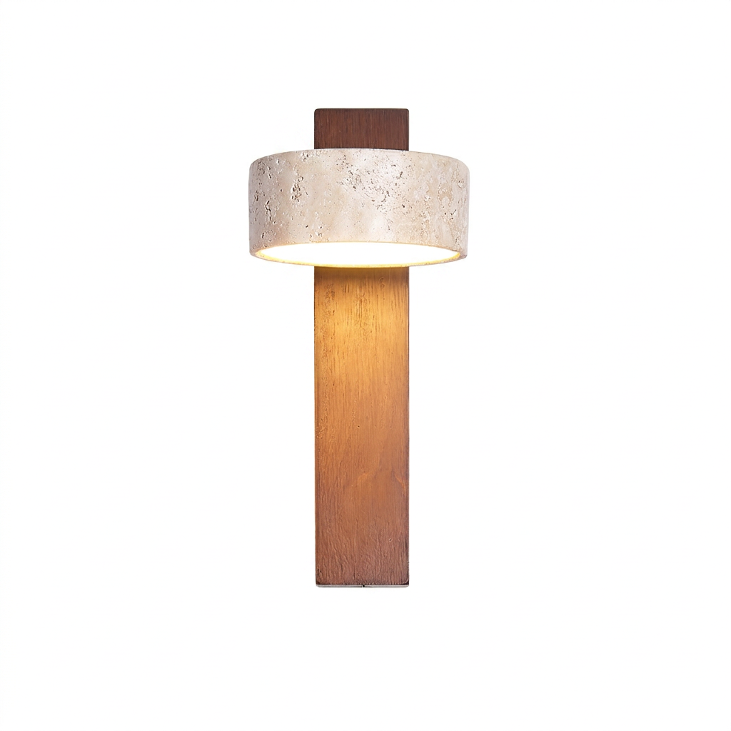 Jora Travertine Wood Wall Light - pure white studio