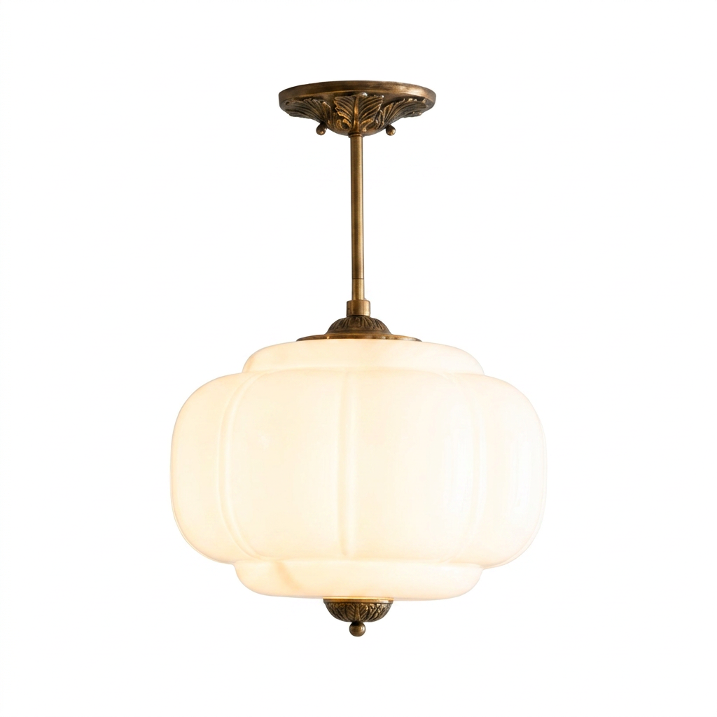 Ella Scallop Vintage Milk Glass Semi Flush Mount Pendant Light