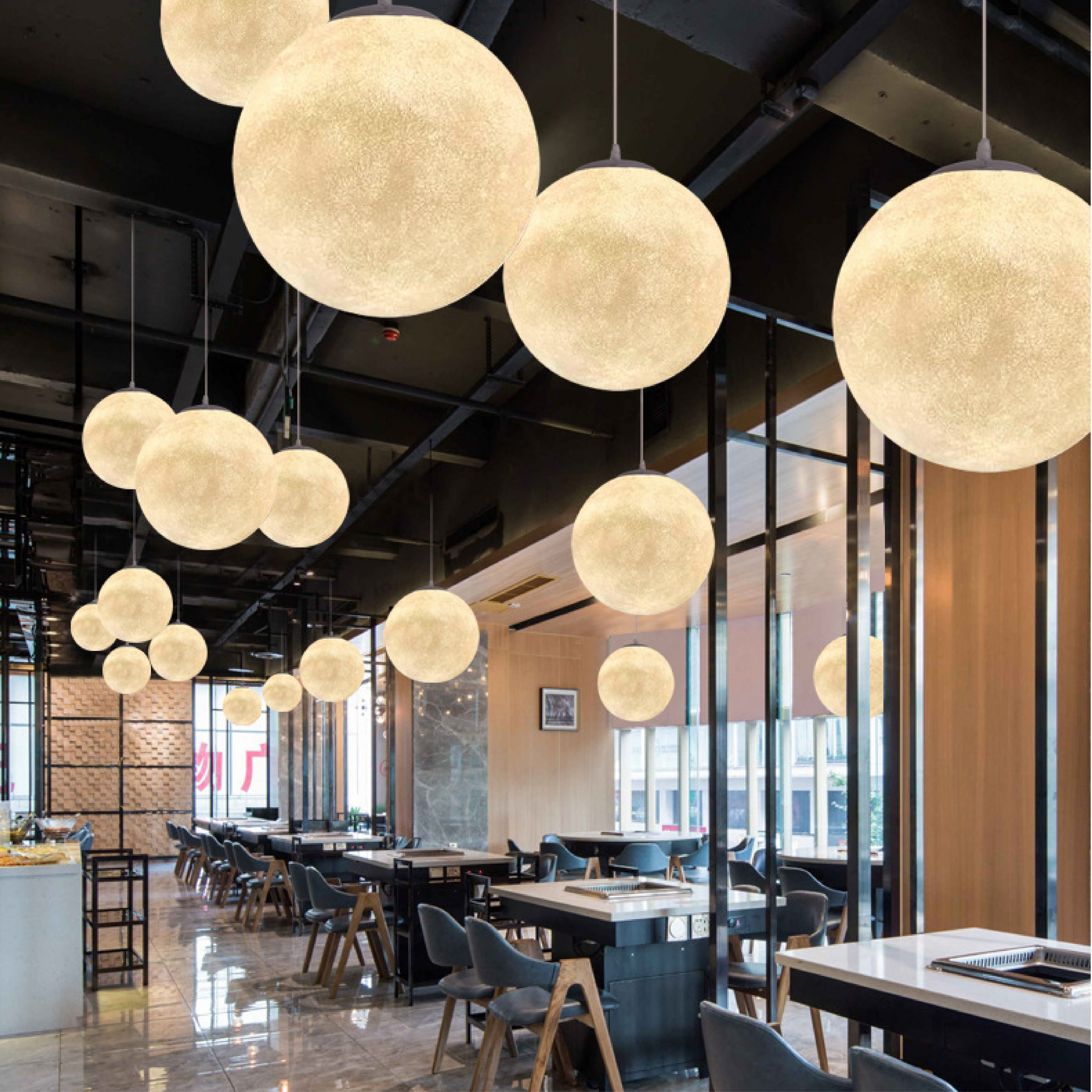 Calder Moon Pendant Light with Resin Shade, size comparison