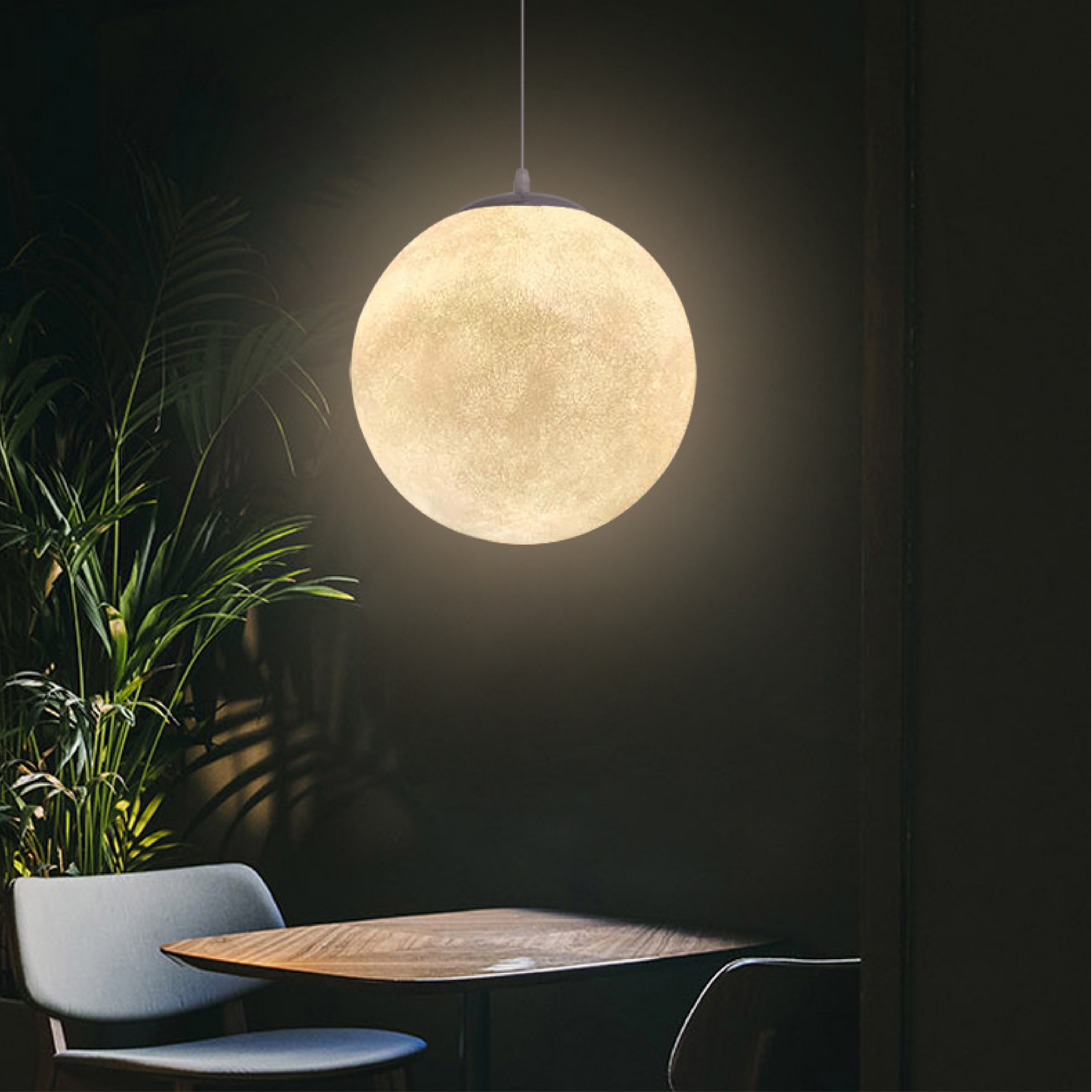 Calder Moon Pendant Light with Resin Shade, close-up view