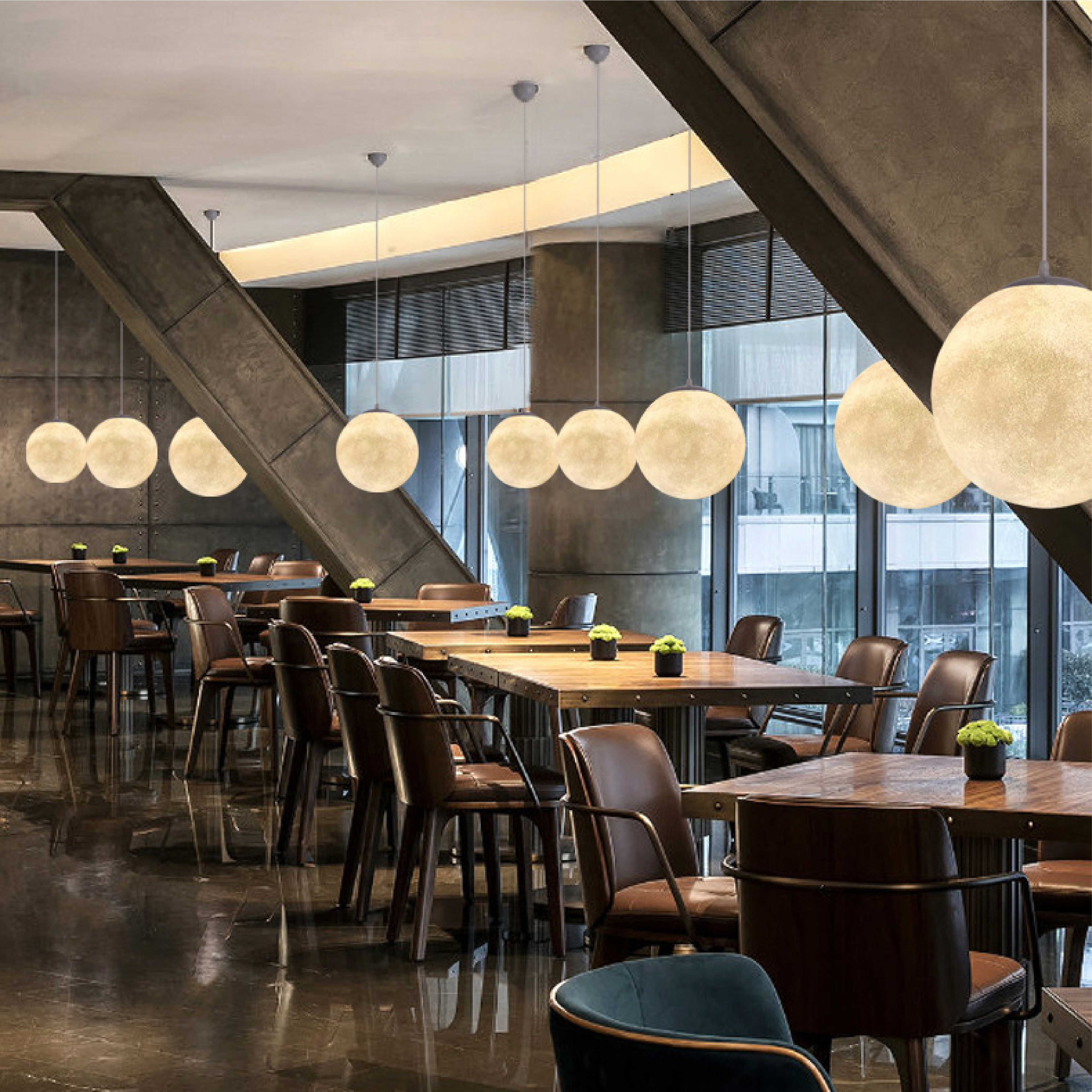 Calder Moon Pendant Light with Resin Shade, lifestyle setting